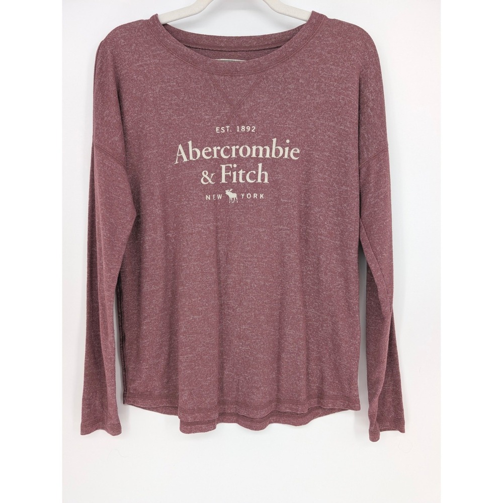 Abercrombie & Fitch Long Sleeve Tee Womens S Maroon Graphic Relaxed Y2K Lounge